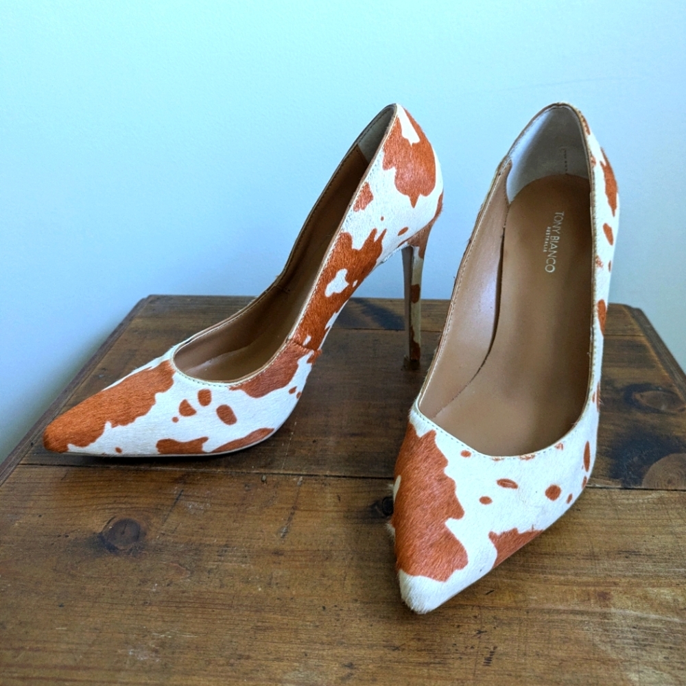 Size 7, Tony Bianco Lotus Cow Print Heel